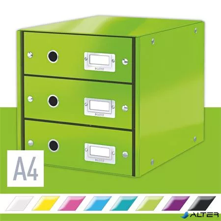 Irattároló, laminált karton, 3 fiókos, LEITZ "Click&Store", zöld