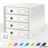 Irattároló, laminált karton,  4 fiókos, LEITZ "Click&Store", fehér