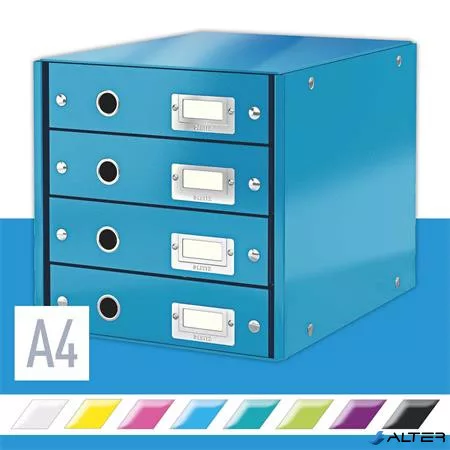 Irattároló, laminált karton, 4 fiókos, LEITZ "Click&Store", kék