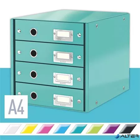 Irattároló, laminált karton, 4 fiókos, LEITZ "Click&Store", jégkék