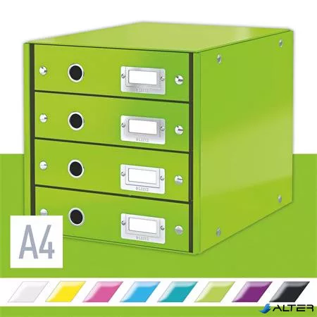 Irattároló, laminált karton, 4 fiókos, LEITZ "Click&Store", zöld