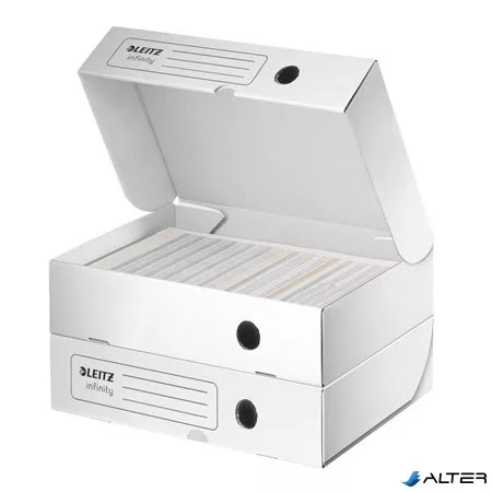 Archiválódoboz, A4, 80 mm, felfelé nyíló, LEITZ "Infinity", fehér