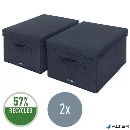 Doboz, szövet borítású, M méret, LEITZ "Fabric", sötétszürke