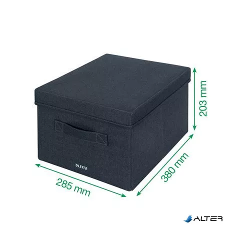 Doboz, szövet borítású, M méret, LEITZ "Fabric", sötétszürke