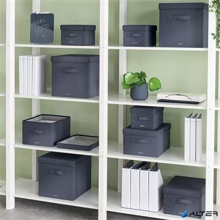 Doboz, szövet borítású, M méret, LEITZ "Fabric", sötétszürke