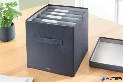 Doboz, szövet borítású, L méret, LEITZ "Fabric", sötétszürke