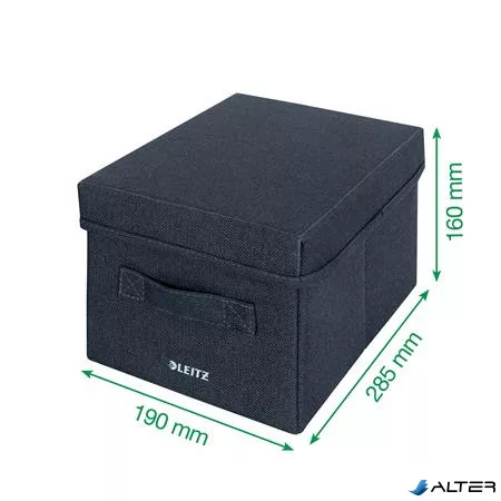 Doboz, szövet borítású, S méret, LEITZ "Fabric", sötétszürke