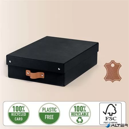 Tárolódoboz, M méret, alacsony, LEITZ "Puro", fekete