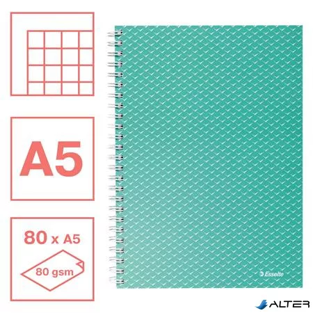 Spirálfüzet, A5, kockás, 80 lap, ESSELTE "Colour'Breeze", zöld