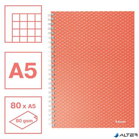 Spirálfüzet, A5, kockás, 80 lap, ESSELTE "Colour'Breeze", korall