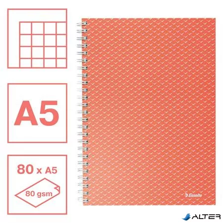 Spirálfüzet, A5, kockás, 80 lap, ESSELTE "Colour'Breeze", korall