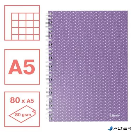 Spirálfüzet, A5, kockás, 80 lap, ESSELTE "Colour'Breeze", levendula