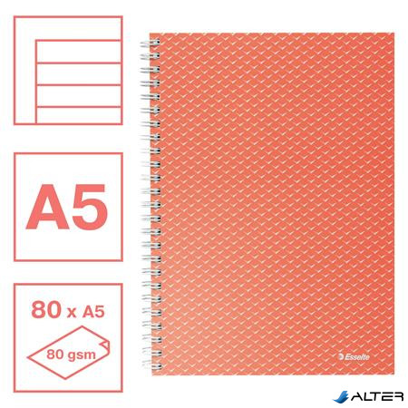 Spirálfüzet, A5, vonalas, 80 lap, ESSELTE "Colour'Breeze", korall