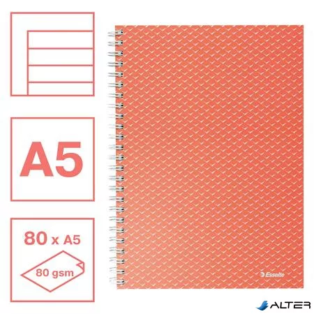 Spirálfüzet, A5, vonalas, 80 lap, ESSELTE "Colour'Breeze", korall