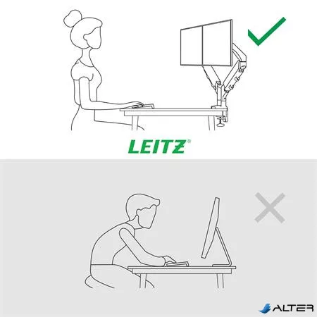 Monitortartó-kar, kettő monitorhoz, LEITZ "Ergo Dual", világosszürke