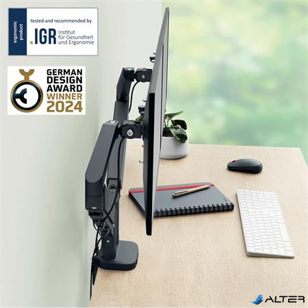 Monitortartó-kar, kettő monitorhoz, LEITZ "Ergo Dual", sötétszürke