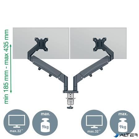 Monitortartó-kar, kettő monitorhoz, LEITZ "Ergo Dual", sötétszürke