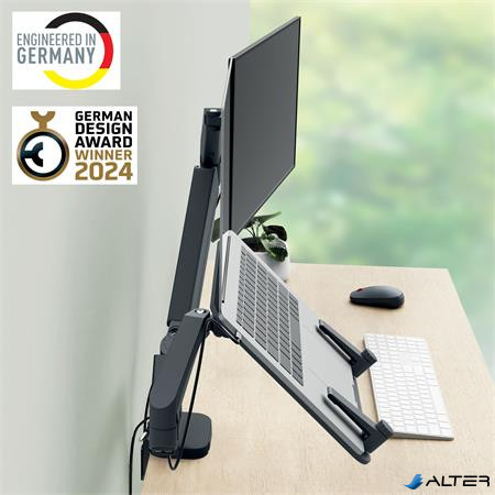 Monitor- és laptoptartó-kar, LEITZ "Ergo Dual", sötétszürke