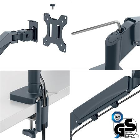 Monitor- és laptoptartó-kar, LEITZ "Ergo Dual", sötétszürke