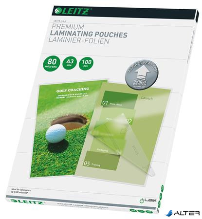 Meleglamináló fólia, 80 mikron, A3, fényes, UDT technológiával, LEITZ "iLam"