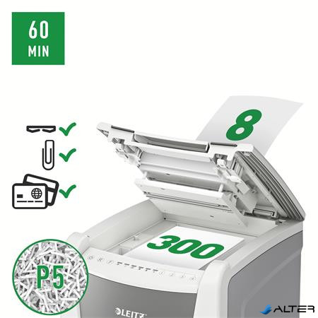 Iratmegsemmisítő, mikrokonfetti, 300 lap, LEITZ "IQ AutoFeed Office 300 P5 Pro"