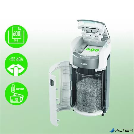 Iratmegsemmisítő, mikrokonfetti, 600 lap, LEITZ "IQ OptiMax Autofeed Office Pro 600 P5"