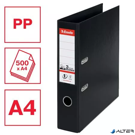 Iratrendező, 75 mm, A4, PP, élvédő sínnel, ESSELTE "Standard", Vivida fekete