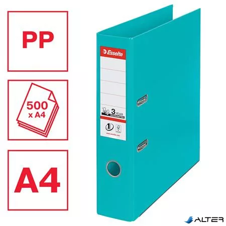 Iratrendező, 75 mm, A4, PP, élvédő sínnel, ESSELTE "Standard", türkiz