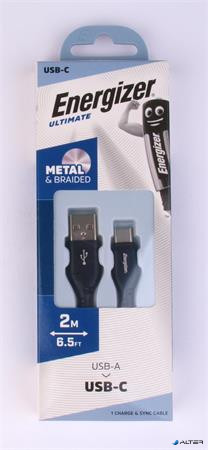 USB kábel, USB-A - USB-C, 2m, ENERGIZER, fekete