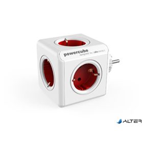   Elosztó, 5 aljzat, ALLOCACOC "PowerCube Original DE", fehér-piros
