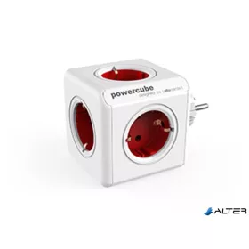   Elosztó, 5 aljzat, ALLOCACOC "PowerCube Original DE", fehér-piros