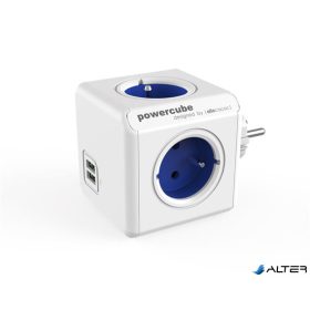   Elosztó, 4 aljzat, 2 USB csatlakozó, ALLOCACOC "PowerCube Original USB DE", fehér-kék