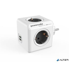   Elosztó, 4 aljzat, 2 USB csatlakozó, ALLOCACOC 'PowerCube Original USB DE', fehér-szürke