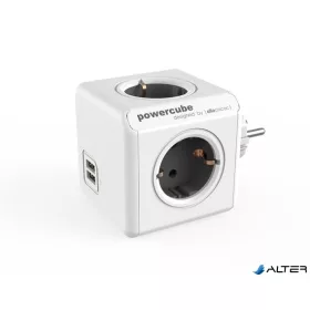   Elosztó, 4 aljzat, 2 USB csatlakozó, ALLOCACOC "PowerCube Original USB DE", fehér-szürke