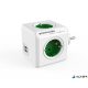 Elosztó, 4 aljzat, 2 USB csatlakozó, ALLOCACOC "PowerCube Original USB DE", fehér-zöld
