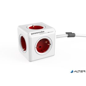  Elosztó, 5 aljzat, 1 rögzítő elem, 1,5 m kábelhosszúság, ALLOCACOC "PowerCube Extended DE", fehér-piros
