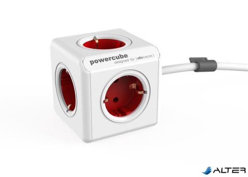 Elosztó, 5 aljzat, 1 rögzítő elem, 1,5 m kábelhosszúság, ALLOCACOC "PowerCube Extended DE", fehér-piros