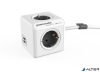 Elosztó, 4 aljzat, 2 USB csatlakozó, 1,5 m kábelhosszúság, ALLOCACOC 'PowerCube Extended USB DE', fehér-szürke