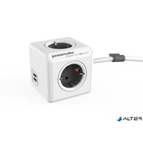   Elosztó, 4 aljzat, 2 USB csatlakozó, 1,5 m kábelhosszúság, ALLOCACOC 'PowerCube Extended USB DE', fehér-szürke