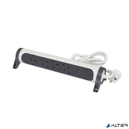 Elosztósor, túlfeszültség levezetővel, 4 csatlakozóaljzat, 1,5 m, LEGRAND, fehér-sötétszürke