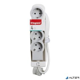   Elosztósor, 4 csatlakozóaljzat, 5 m kábelhosszúság, LEGRAND 'Standard', fehér-szürke