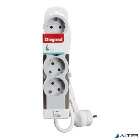   Elosztósor, 4 csatlakozóaljzat, 1,5 m kábelhosszúság, LEGRAND "Standard", fehér-szürke