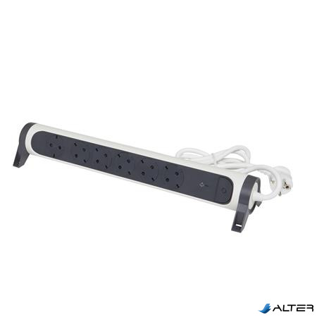 Elosztósor, túlfeszültség levezetővel, 6 csatlakozóaljzat, 1,5 m, LEGRAND 'Premium', fehér-fekete