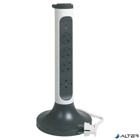 Elosztótorony, 4 csatlakozóaljzat, túlfeszültség-védelemmel, 2 m kábelhosszúság, LEGRAND, fehér-sötét szürke