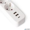 Elosztósor, 3 aljzat, 1,5 m, USB, kapcsolóval, ENTAC, fehér