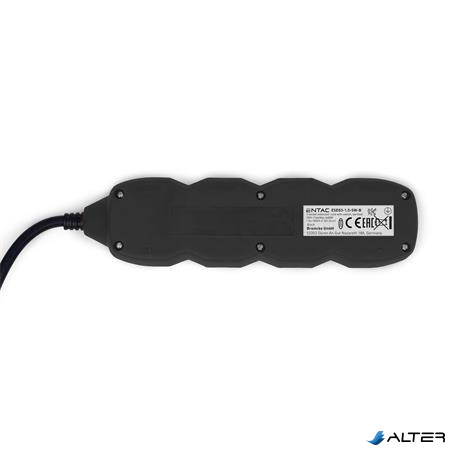 Elosztósor, 3 aljzat, 1,5 m, kapcsolóval, ENTAC, fekete