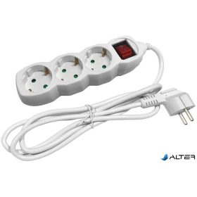 Elosztósor, 3 aljzat, 5 m, kapcsolóval, ENTAC, fehér