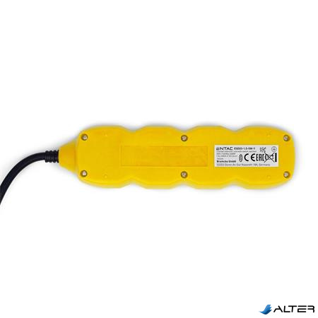 Elosztósor, 3 aljzat, 1,5 m, kapcsolóval, ENTAC, sárga