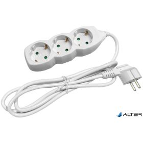 Elosztósor, 3 aljzat, 3 m, ENTAC, fehér