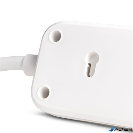 Elosztósor, 4 aljzat, 1,5 m, USB, kapcsolóval, ENTAC, fehér